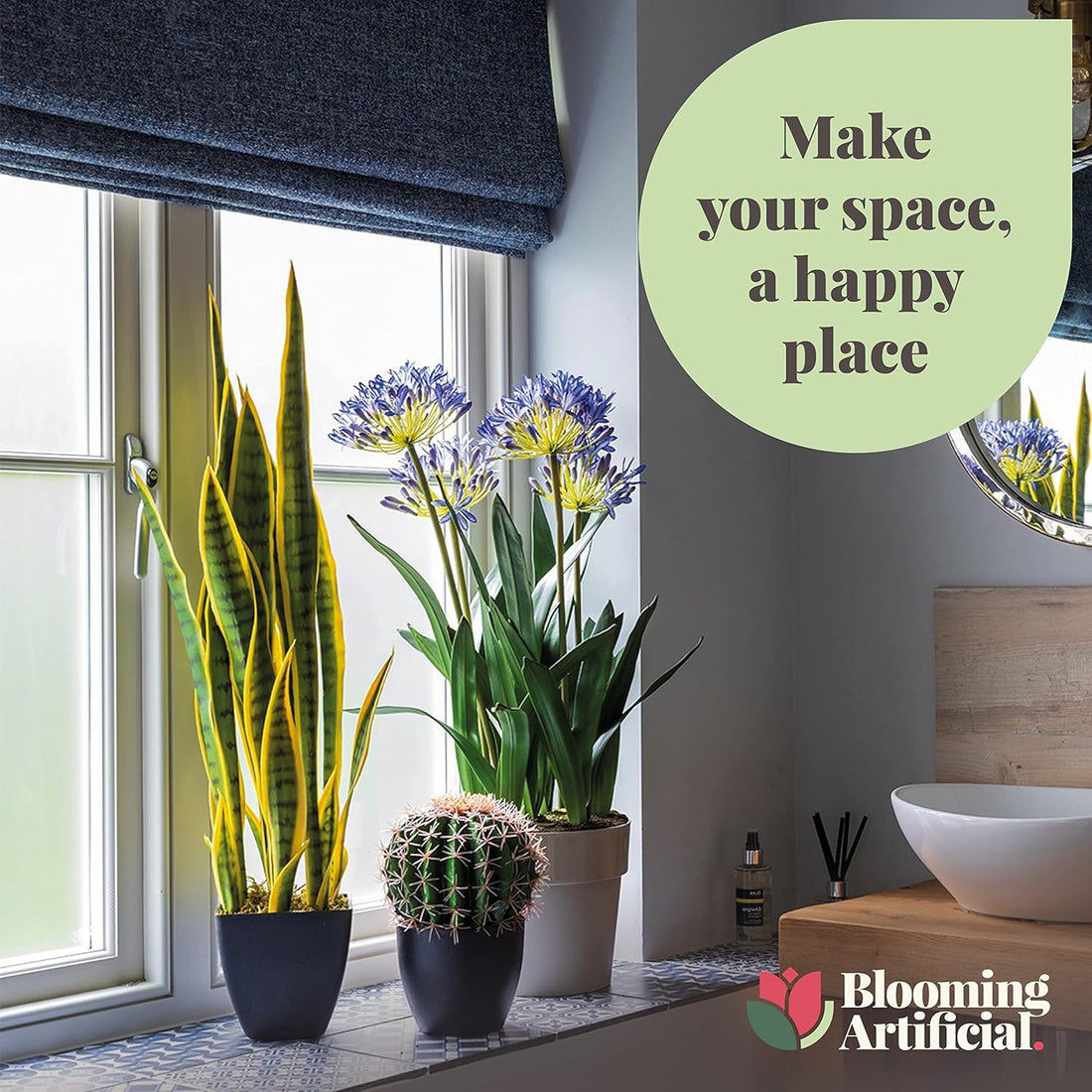 Blooming Artificial Plants Indoors in Pots, Faux Decorative Foliage